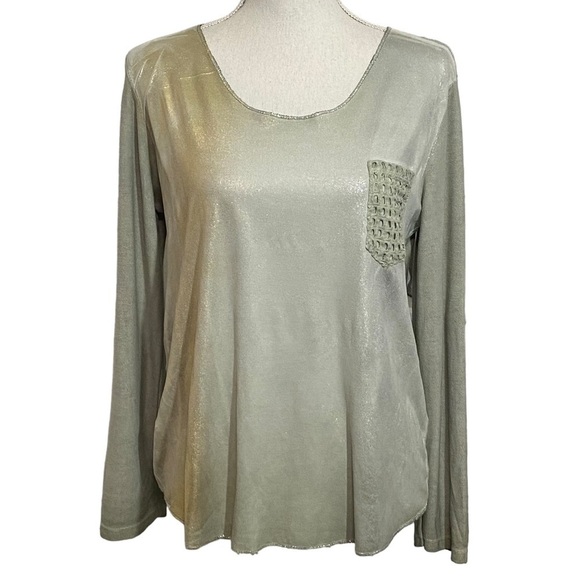 GIGI MODA - STUNNING LIGHTWEIGHT BLOUSE - GOLD & SILVER METALLIC  - EXC COND B9 - Picture 2 of 9